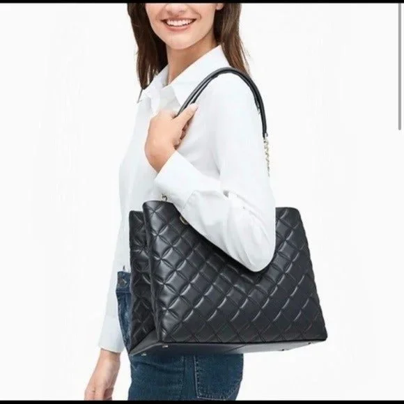 Kate Spade Natalia Quilted Smooth Leather Tote Shoulder Bag - Picture 12 of 12